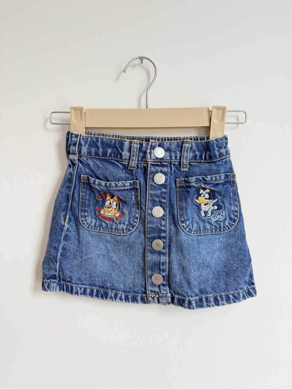 Embroidered Bluey Pocket Button-Front Denim Skirt size 2T